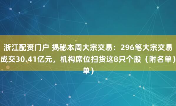 浙江配资门户 揭秘本周大宗交易：296笔大宗交易成交30.41亿元，机构席位扫货这8只个股（附名单）