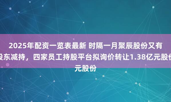 2025年配资一览表最新 时隔一月聚辰股份又有股东减持，四家员工持股平台拟询价转让1.38亿元股份